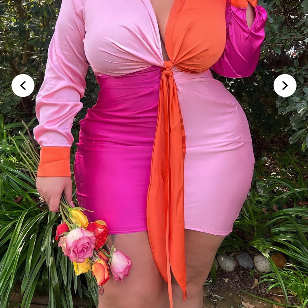 Fashion Nova Pink and Orange Long Sleeve Dress
